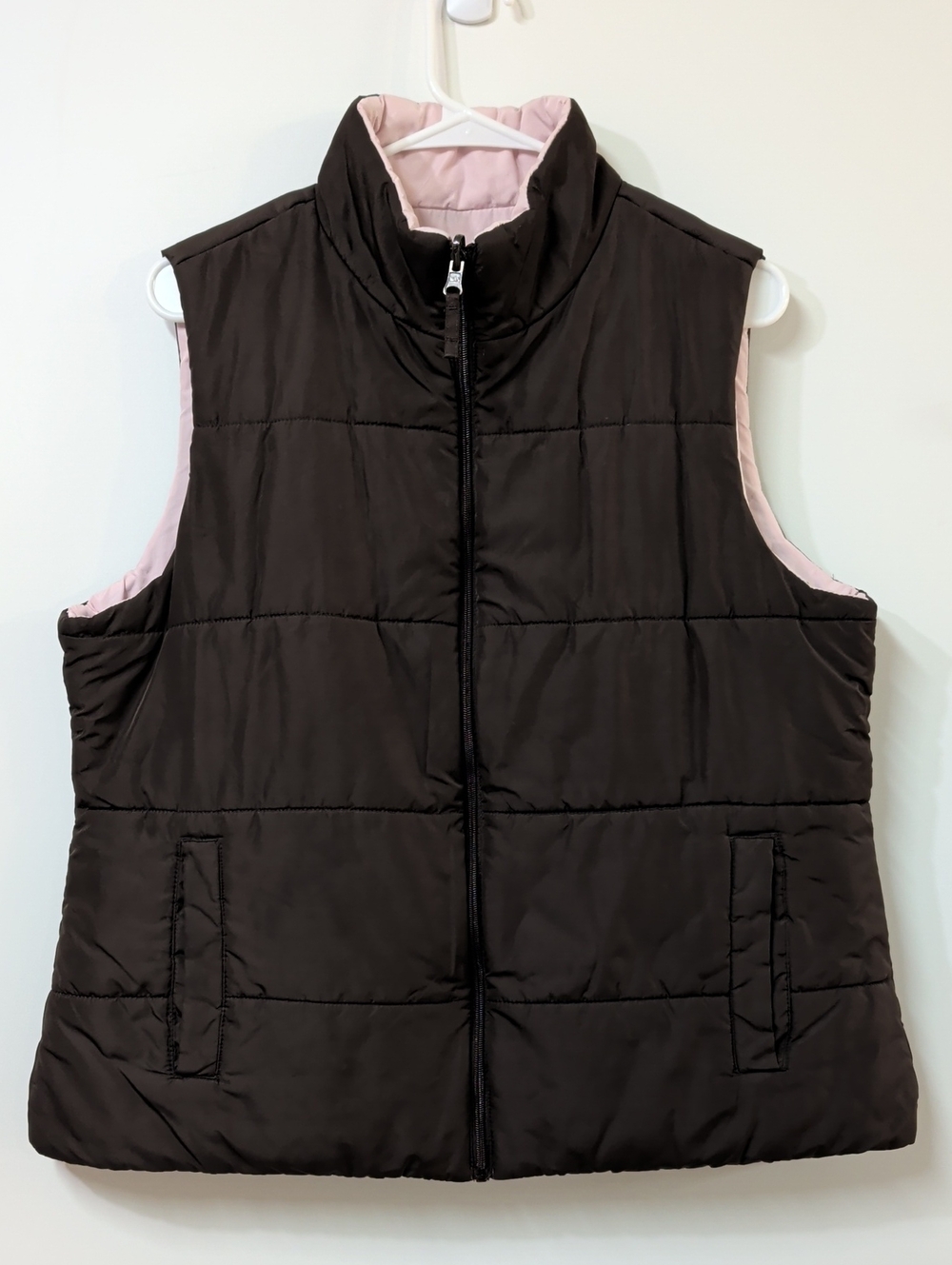Merona Chocolate Brown and Light Pink Reversible Puffer Vest Size XXL